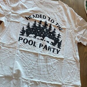 White XL Men’s Tee with Black Bear “Hesded to the Pool Party” Print